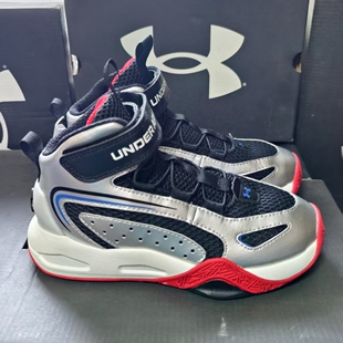 安德玛儿童男童春秋篮球鞋网面透气训练耐磨魔术贴运动鞋断码处理