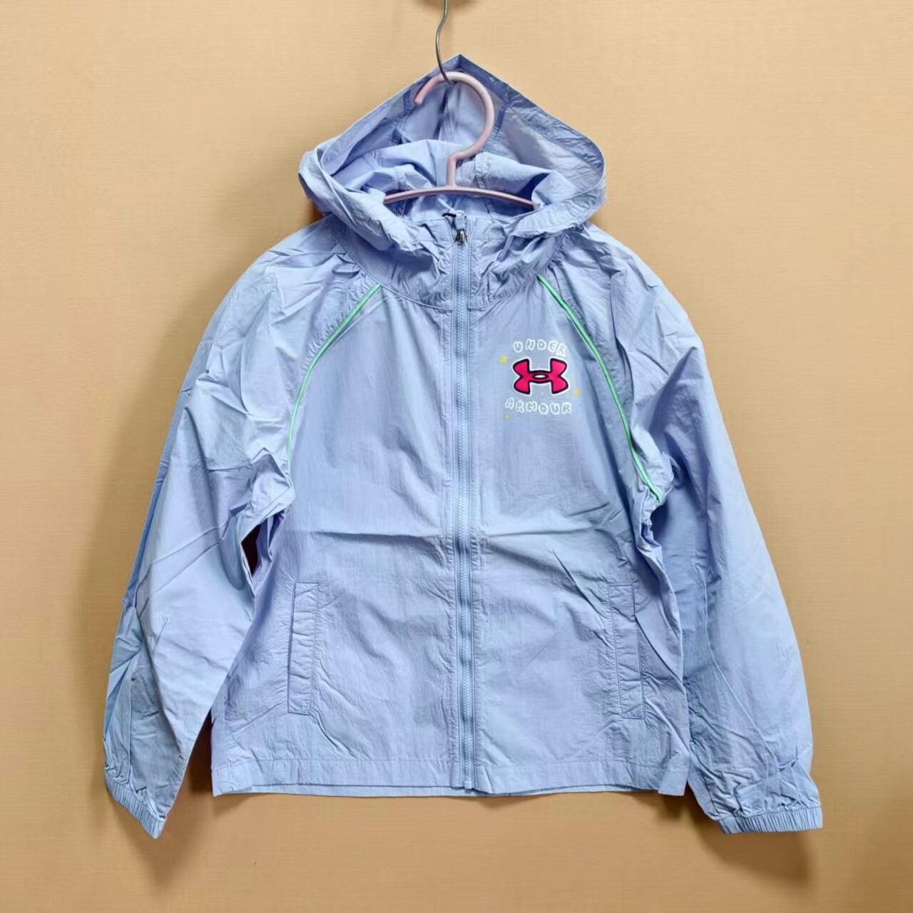 安德玛儿童女童夏季连帽薄外套皮肤衣锦纶防晒衣UPF50+ 断码处理