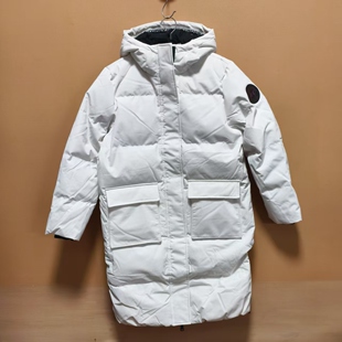 安德玛儿童男女童冬季中长款羽绒服白色保暖加厚连帽外套断码处理