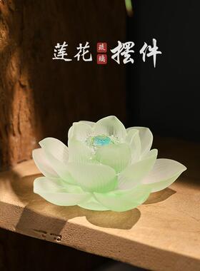 琉璃莲花香插摆件佛前供奉彩莲饰品客厅茶室居家礼佛装饰工艺品