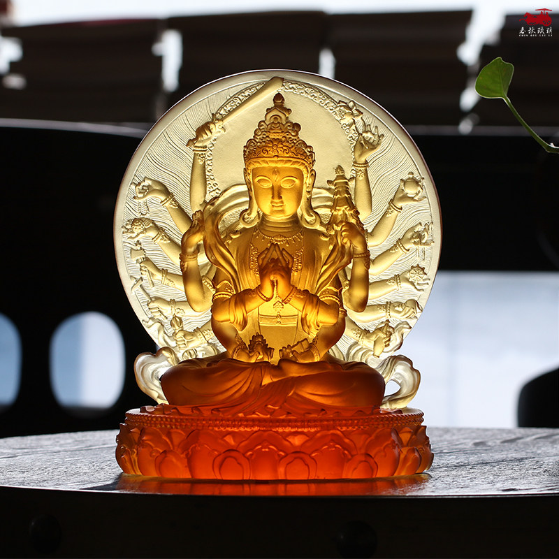 琉璃准提菩萨佛母贴金佛造像藏传密宗家居供奉佛像装饰桌面摆件