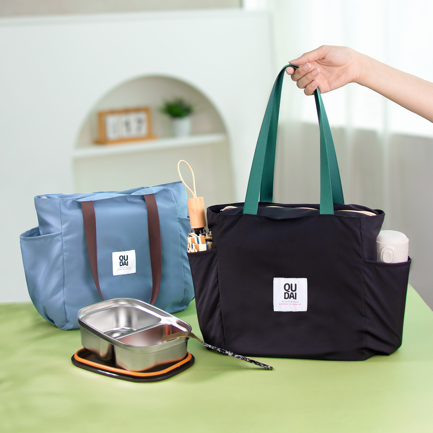 高颜值带饭饭盒袋子加厚手提单肩