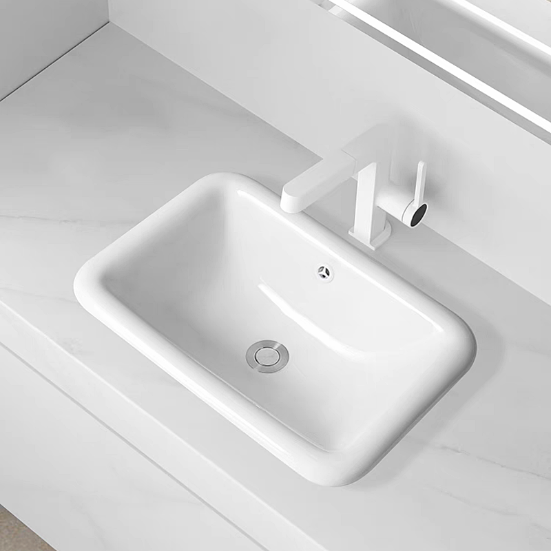 酒店半嵌入式台上盆洗手盆家用卫生间洗脸盆面盆陶瓷长方形台中盆
