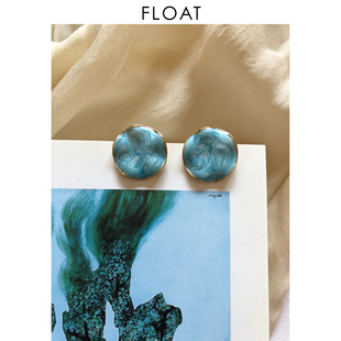浮漾FLOAT复古古董不规则波浪金属清新感婴儿蓝珐琅耳夹耳环925银