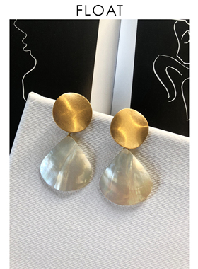 浮漾FLOAT高级感圆形耳环不规则金属扇形贝壳吊坠长耳环耳夹925银