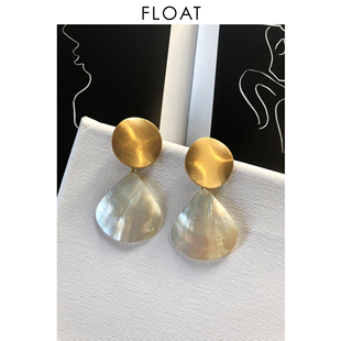 浮漾FLOAT高级感圆形耳环不规则金属扇形贝壳吊坠长耳环耳夹925银