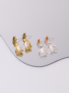 浮漾FLOAT高级感金属液体艺术雕塑耳环女复古天然珍珠长耳饰925银