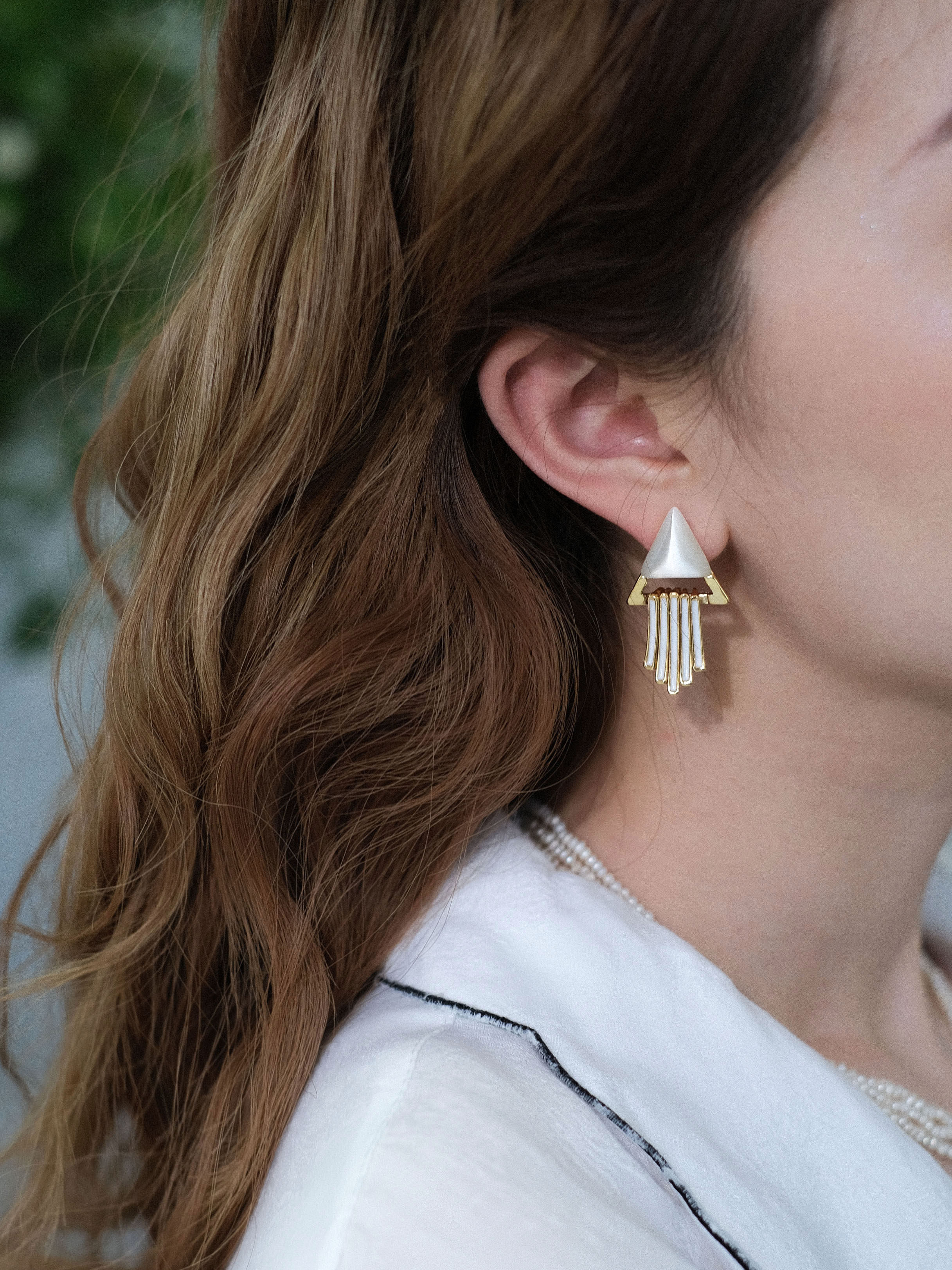 浮漾float法式几何三角复古猫眼石耳钉女高级感白色流苏耳环耳夹