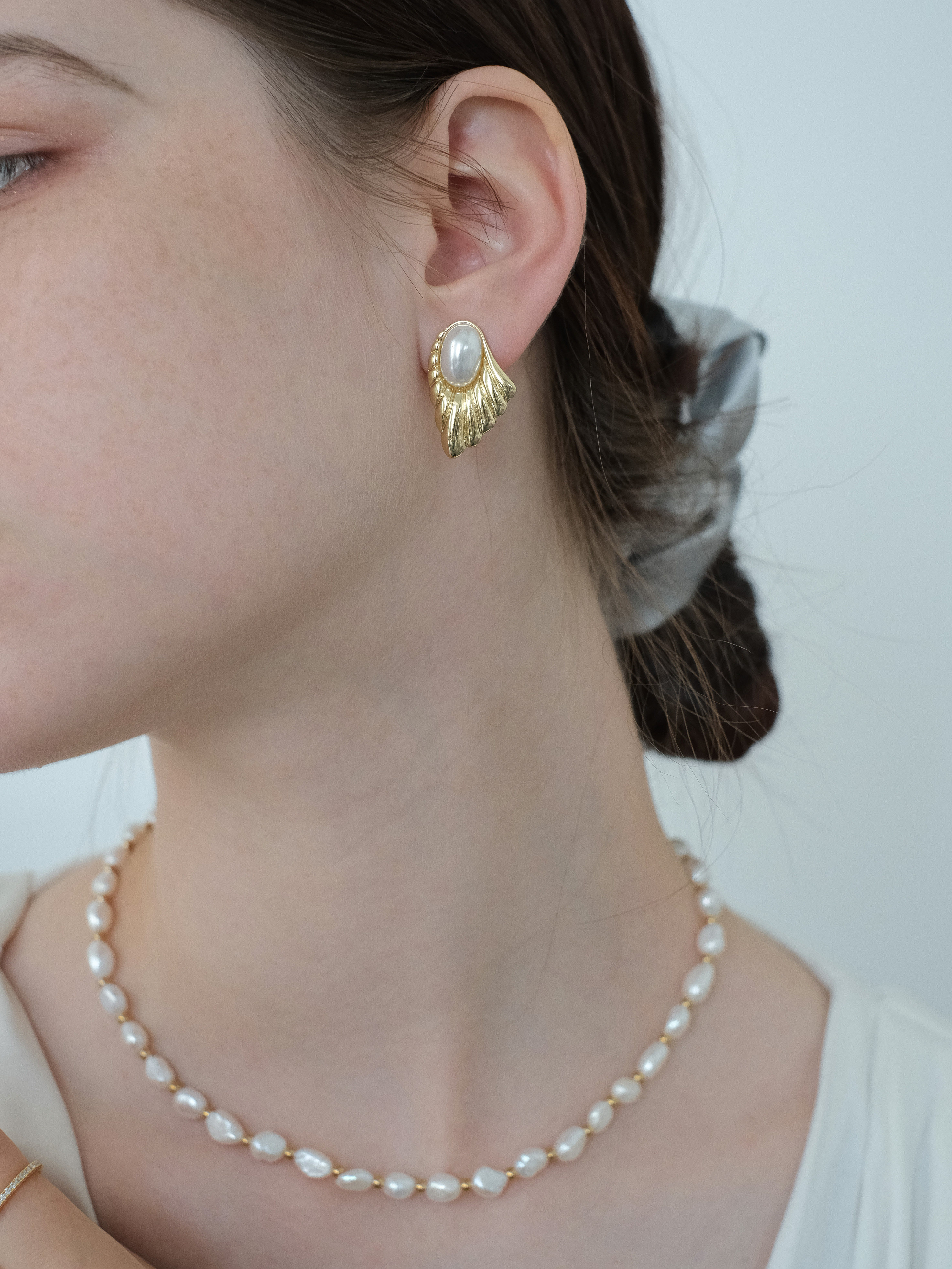 浮漾FLOAT西洋古董金属优雅珍珠耳环女法式宫廷复古耳夹耳钉925银