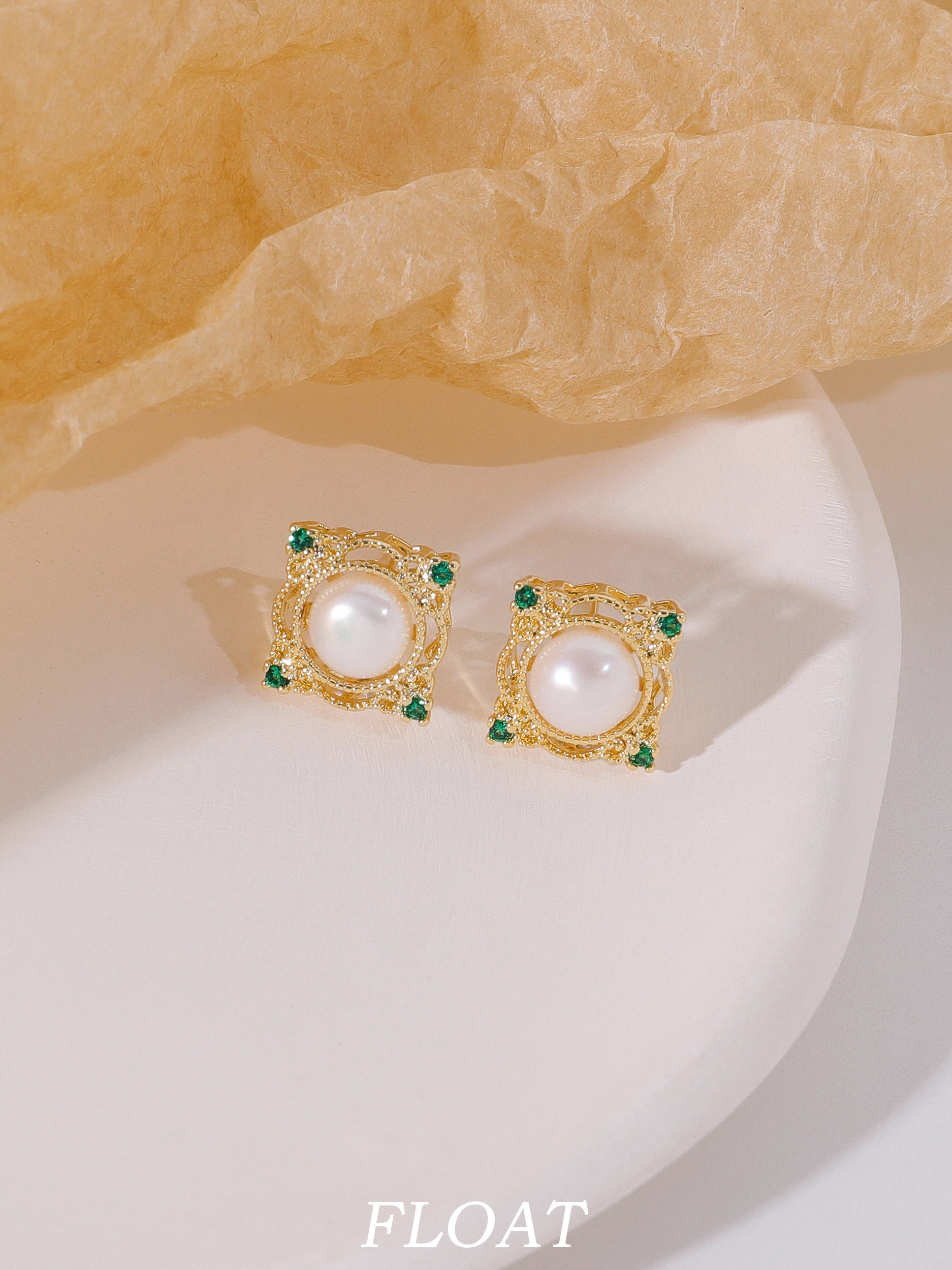 浮漾FLOAT复古女祖母绿珍珠耳环