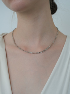 浮漾FLOAT拼接项链女轻奢小众设计感锆石银色锁骨链2021年新款 潮