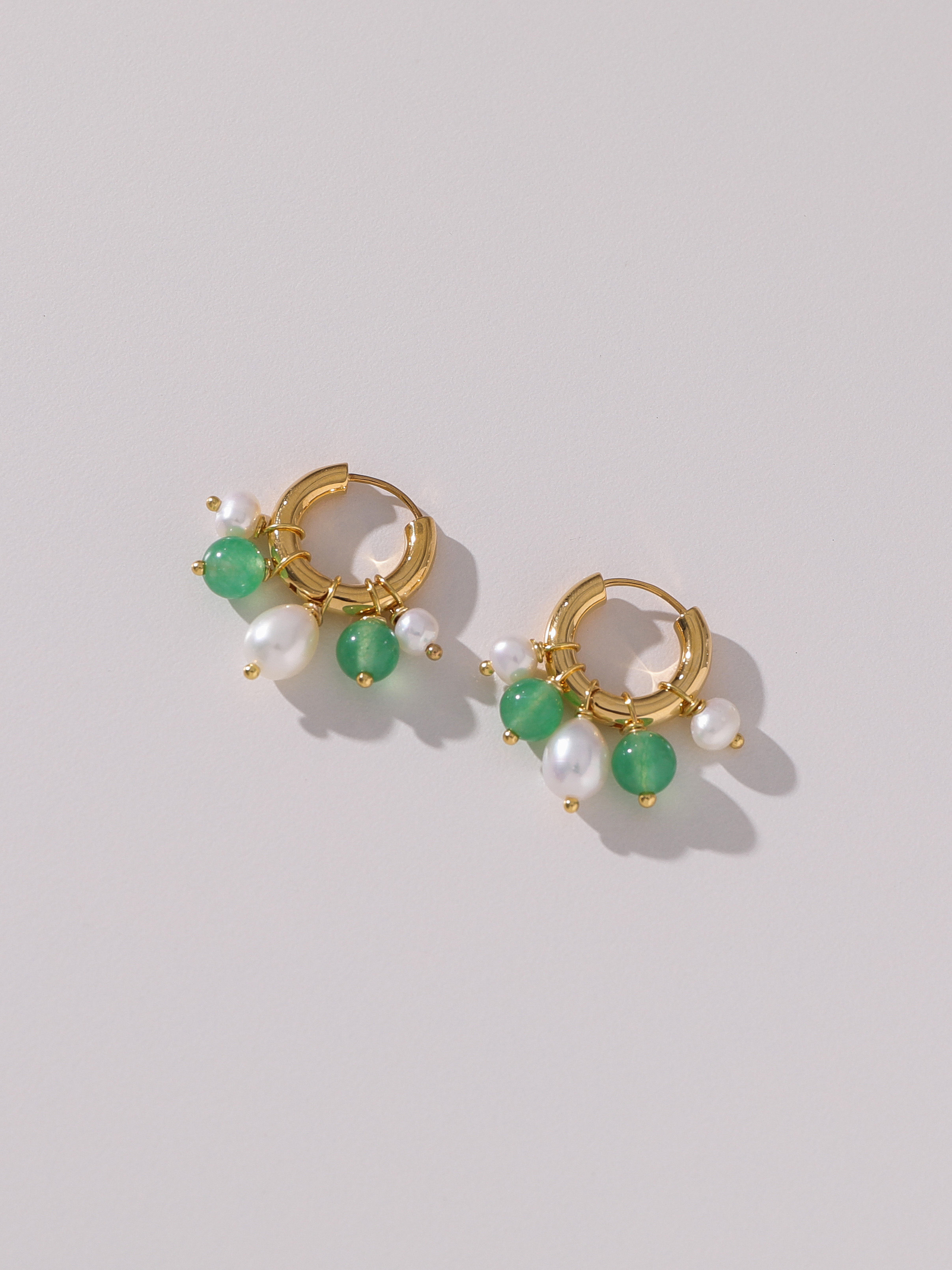 浮漾FLOAT法式复古绿天然石串珠耳圈耳夹高级感简约气质珍珠耳环