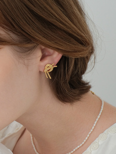 浮漾FLOAT法式 时髦简约小巧百搭925银耳环 金属打结耳钉女耳夹个性