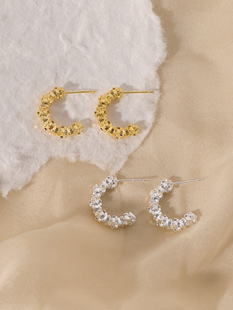 浮漾FLOA碎金银子C形圆圈耳环女小众法式 半圈金属风耳圈耳钉耳夹