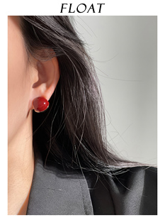 浮漾FLOAT复古港风圆球红色耳环女圆形豆豆耳钉蚊香盘耳夹无耳洞