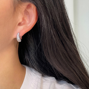 浮漾FLOAT闪闪微镶锆石精致百搭日韩银色耳圈女法式 通勤耳环耳夹