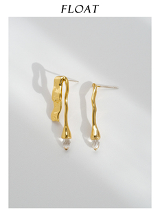 浮漾FLOAT不对称金属线条水晶耳坠气质耳环女高级感法式 耳夹耳钉