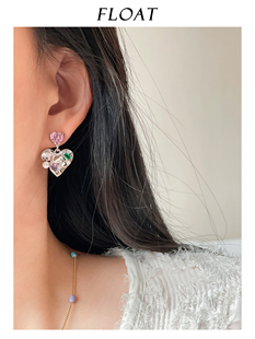 浮漾FLOAT甜酷风复古粉色爱心锆石耳环女气质桃心蚊香盘耳夹耳钉