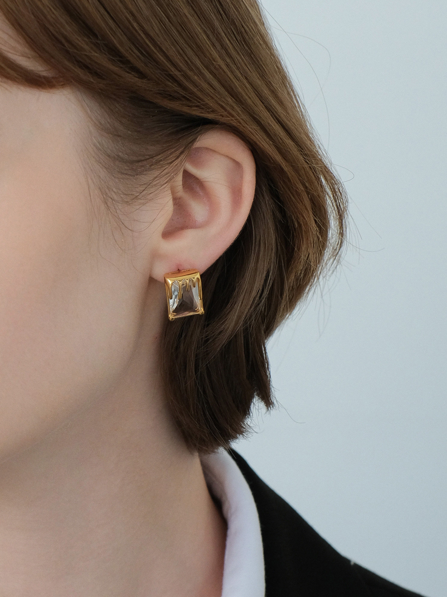 浮漾FLOAT高品质超闪方形锆石耳环女设计感熔岩方钻耳夹耳钉925银