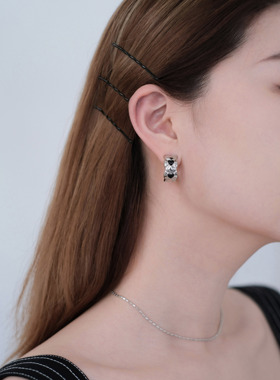 浮漾FLOAT黑桃C圈925银针暗黑甜酷黑色爱心耳环女复古耳饰耳夹