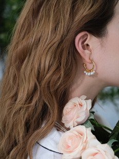 浮漾FLOAT简约C圈葡萄串珍珠耳环女法式 复古无耳洞蚊香盘耳夹耳钉