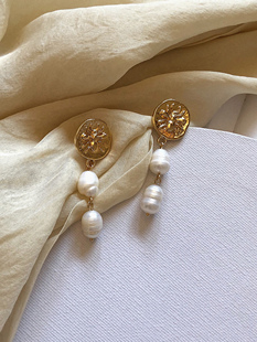 浮漾FLOAT 耳环女耳夹 金色蜜蜂高级感耳坠淡水珍珠耳饰气质长款