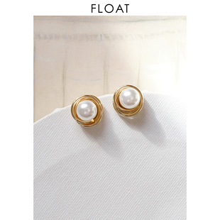 浮漾FLOAT 镀18K金缠绕复古港风耳环赫本珍珠耳钉纯银耳夹925银针