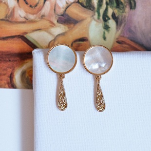 浮漾FLOAT几何圆形天然贝壳耳环女简约小巧金属水滴吊坠耳钉耳夹