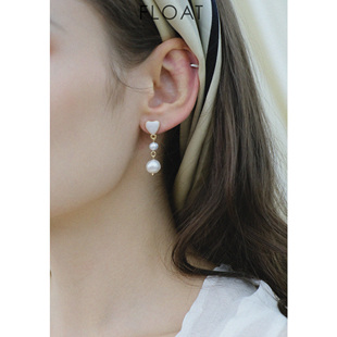 浮漾FLOAT小巧简约小爱心淡水珍珠耳环女日常可爱心形耳饰925银针