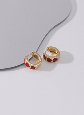 浮漾FLOAT复古红色滴釉爱心耳环设计感法式小巧桃心耳扣耳圈耳饰