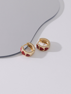 浮漾FLOAT复古红色滴釉爱心耳环设计感法式 小巧桃心耳扣耳圈耳饰