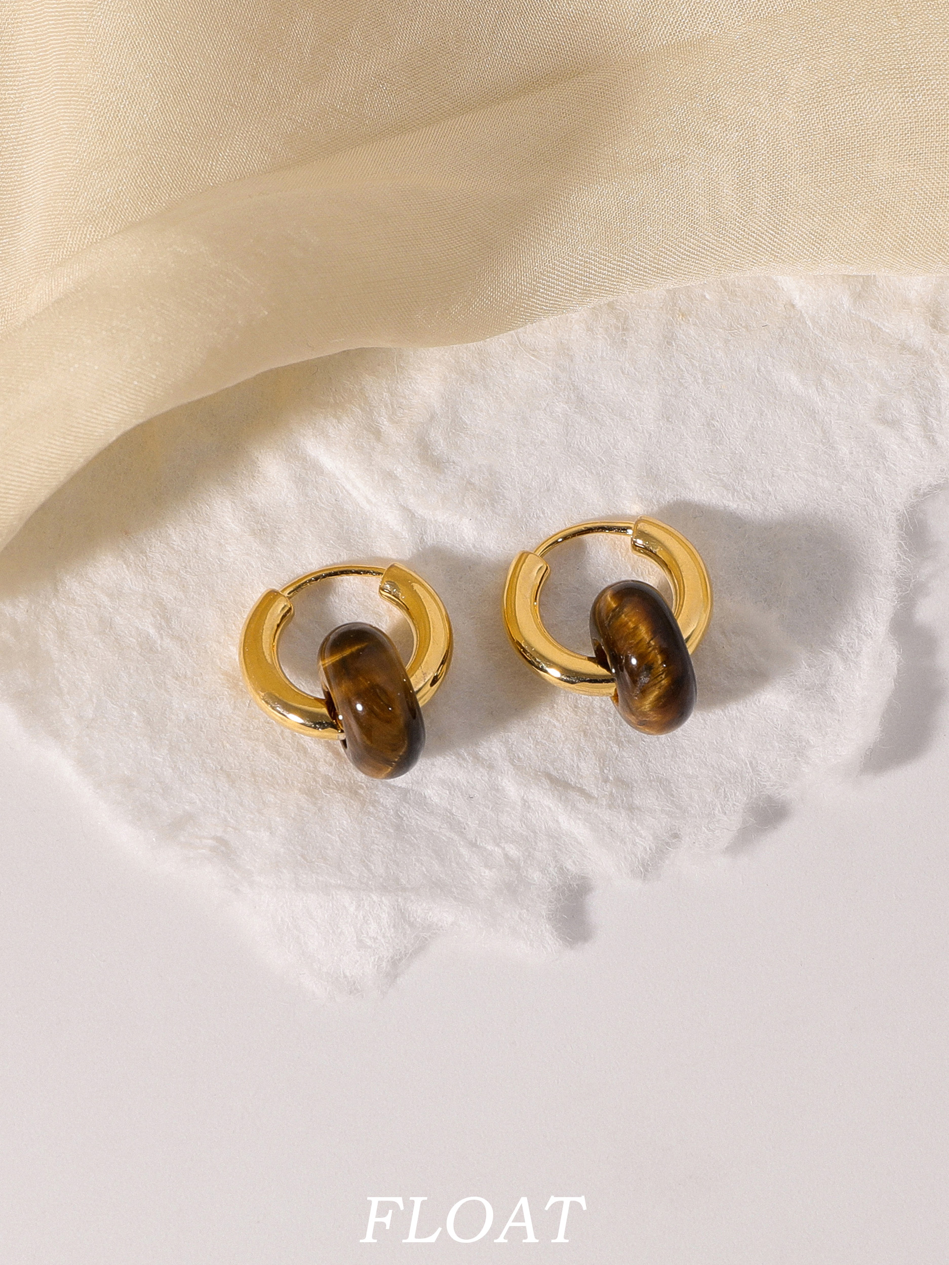 圆形耳环浮漾虎眼石耳扣复古女