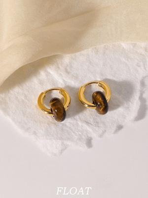 圆形耳环浮漾虎眼石耳扣复古女