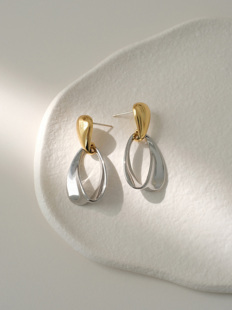 浮漾FLOAT小众设计金银撞色拼接耳环女气质椭圆高级感耳饰925银
