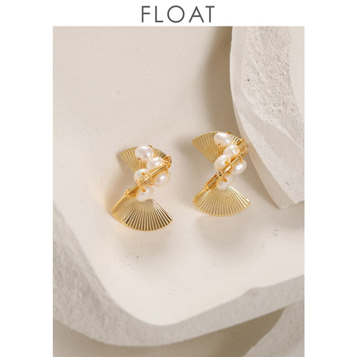 小众浮漾float曲线皱褶银耳钉
