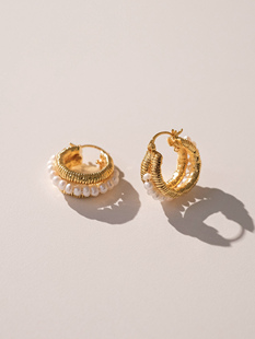 浮漾FLOAT原创法式 复古天然珍珠圆形耳圈耳环女精致气质耳扣耳饰