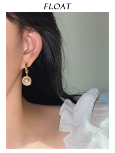 浮漾FLOAT法式 金属耳饰蚊香盘耳夹小众饰品 C圈珍珠耳环女复古长款