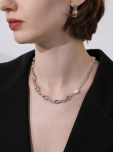 浮漾FLOAT不对称珍珠银色锁骨链颈链个性 小众拼接链条设计感项链