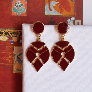 浮漾FLOAT港风气质几何长款 吊坠耳环女vintage复古红色耳针耳夹