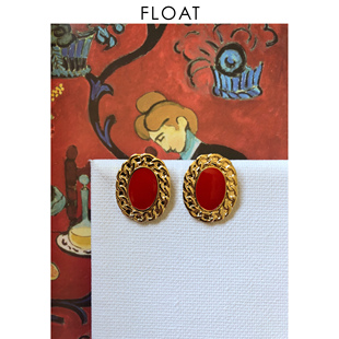 浮漾FLOAT中古vintage复刻编织圆形复古红色新年耳环女耳夹925银