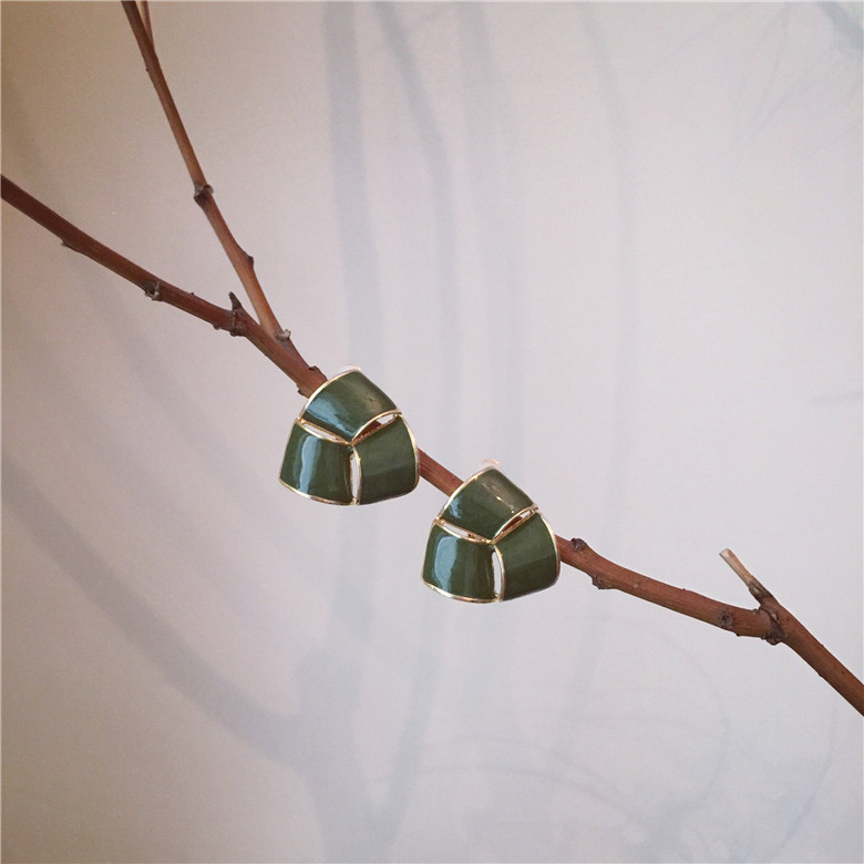 浮漾Float复古绿三角925银耳环