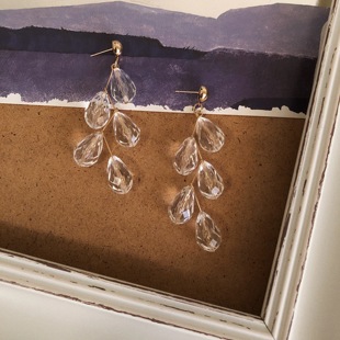 浮漾FLOAT法式 耳环925银 复古高级感水晶耳饰椭圆水滴串珠耳夹长款