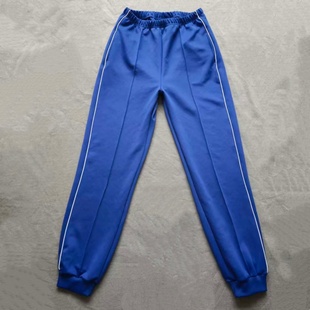 宝蓝色拼白细伢加绒加厚休闲运动裤 运动裤 同款 定做春秋冬男女校裤