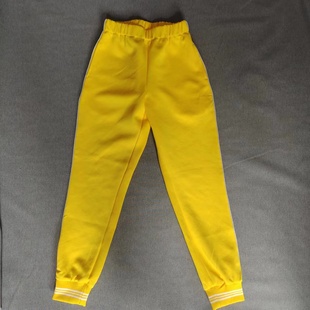 定做春秋冬男女校裤同款运动裤子柠檬黄色加一道白细条杠运动长裤