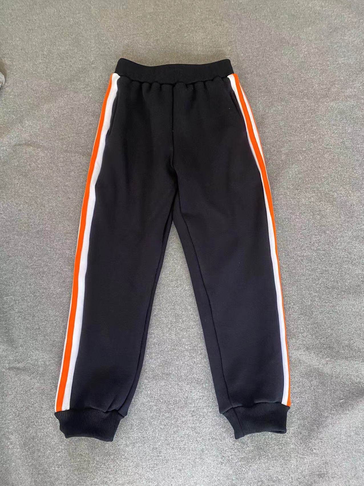 CUSTOM-MADE SPRING AUTUMN AND WINTER MENS AND WOMENS SWEATPANTS ARE SPLICED WIDE WHITE STRIPS AND 2 ORANGE RED BARS AND VELVET THICKENED COTTON SWEATPANTS