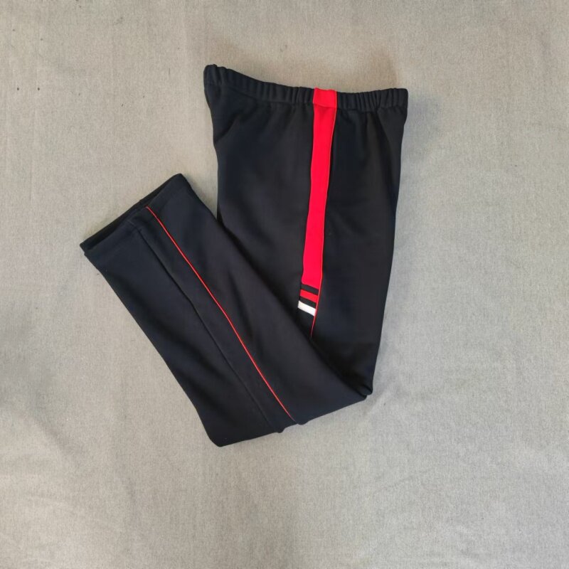 CUSTOM-MADE SPRING AUTUMN AND WINTER BOYS AND GIRLS SCHOOL PANTS THE SAME SWEATPANTS NAVY BLUE STITCHING RED AND WHITE BARS PLUS RED THIN STRIPES AND FLEECE PANTS