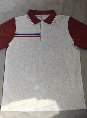 定做夏季男女校服同款运动短袖浅灰色拼酒红色短袖翻领T恤POLO衫