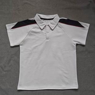 定做夏季男女校服同款运动短袖白色拼接藏蓝色短袖本布领子T恤衫
