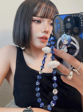手机绳 欧美stringting同款复古琉璃幸运之眼ins明星短款手机链