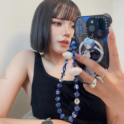 手机绳 欧美stringting同款复古琉璃幸运之眼ins明星短款手机链